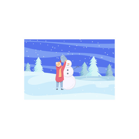 The girl is making a snowman.のイラスト素材