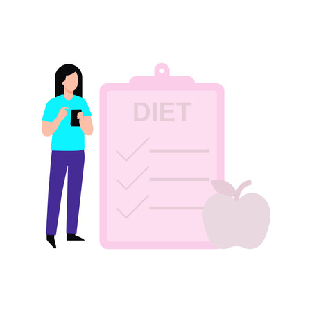 Girl standing near diet clipboard.のイラスト素材