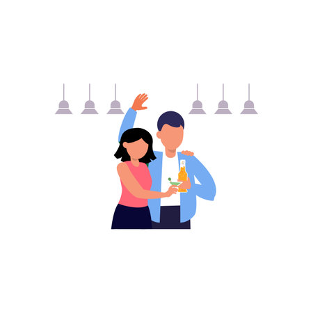 Man and woman drinking beer in bar. Flat style vector illustration.のイラスト素材
