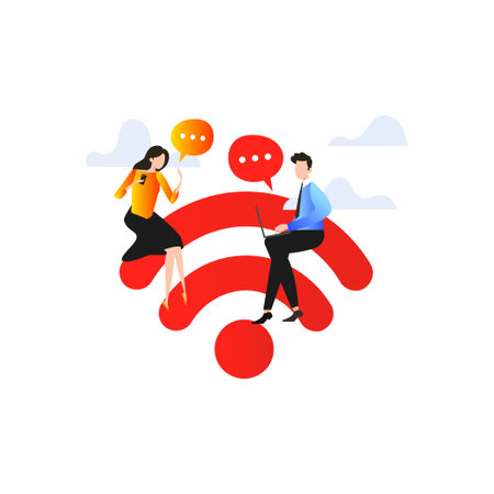 Boy and girl using WIFI.のイラスト素材