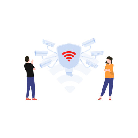 Boy and girl using WIFI for security cameras.のイラスト素材