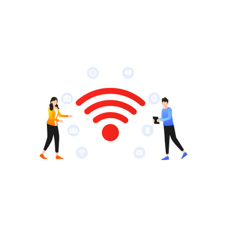 Boy and girl using WIFI.のイラスト素材