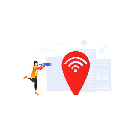 The boy looked for a Wi-Fi spot.のイラスト素材