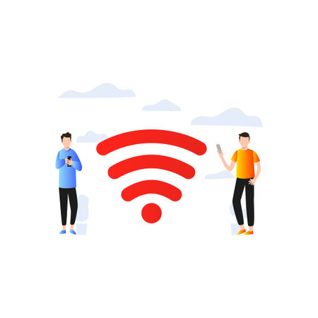 The boys are using Wi-Fi.のイラスト素材