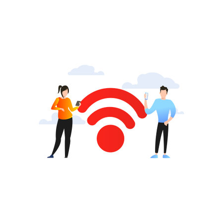 Boy and girl using WIFI.のイラスト素材