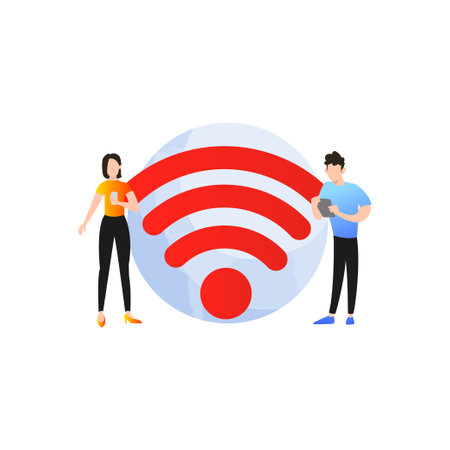Boy and girl using WIFI.のイラスト素材