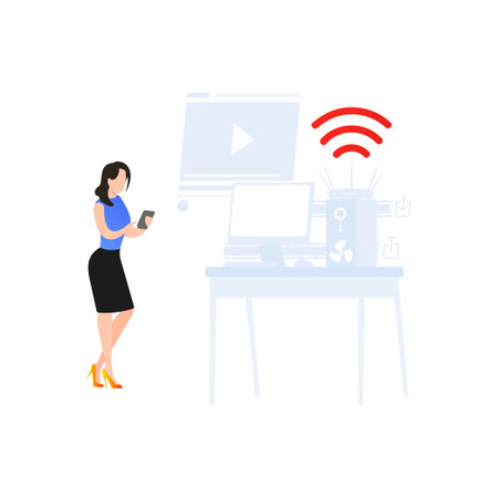 The girl is using Wi-Fi for work.のイラスト素材