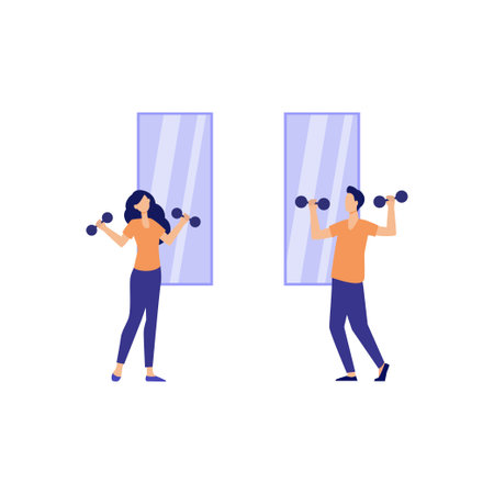 Boy and girl exercising with dumbbells.のイラスト素材