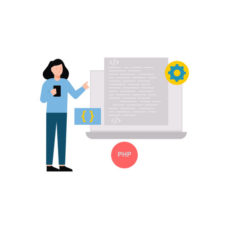 Flat design modern vector illustration concept of web page coding and programming.