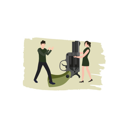 The boy and the girl have a revolver.のイラスト素材