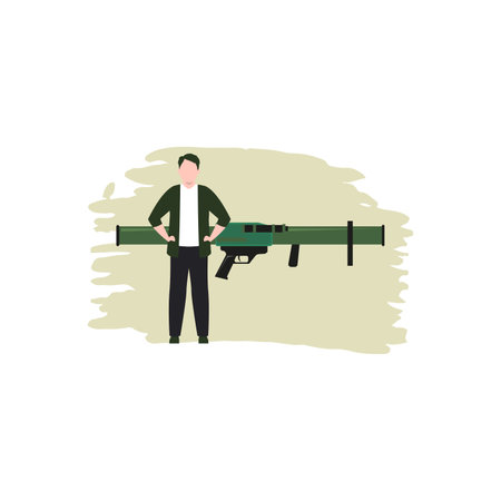 Man with a machine gun. Flat vector illustration on white background.