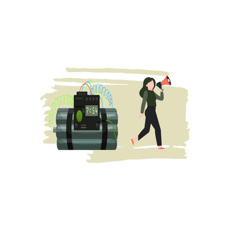 The girl is announcing the time bomb in a megaphone.