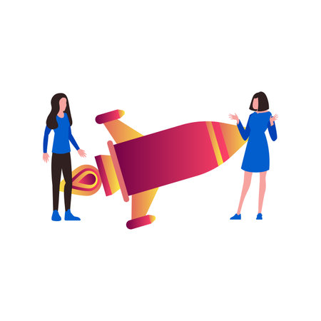 The girls are working on a startup.のイラスト素材