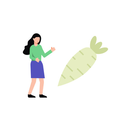 Woman with carrot. Vegetarian concept. Vector illustration in flat styleのイラスト素材