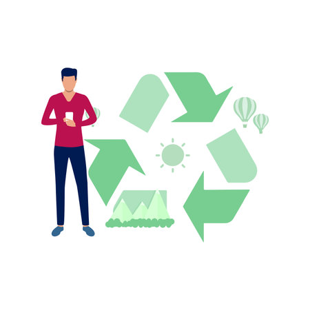 A boy is using mobileのイラスト素材