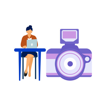 The girl is working on her laptop.のイラスト素材