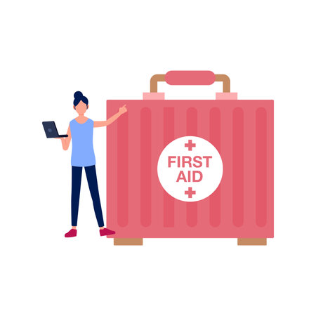 A girl is holding a laptop.のイラスト素材