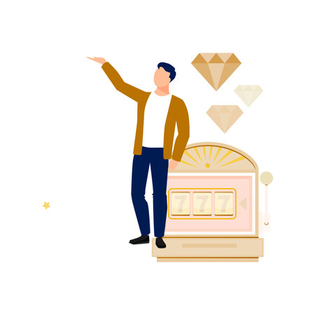 The boy is happy after winning a game on slot machine.のイラスト素材