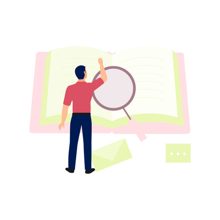 The boy is looking for books to read.のイラスト素材