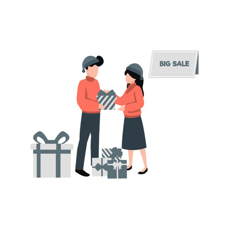 The boy and girl is giving chritmas giftsのイラスト素材