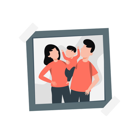 The family picture is hanging on the wall.