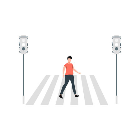 The boy is walking on the zebra crossing.のイラスト素材
