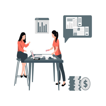 The girls are working in an office.のイラスト素材