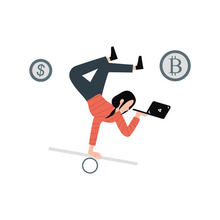 The girl is balancing between different currency.のイラスト素材