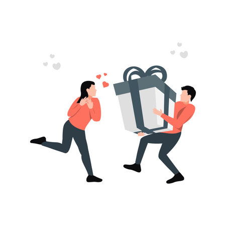 The boy is giving gift box to a girl.のイラスト素材