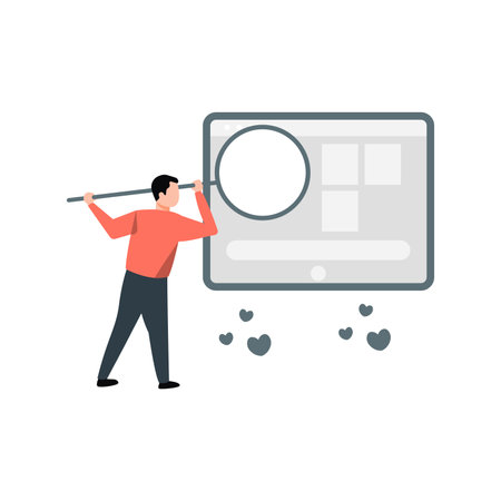 The boy is looking for a dating app.のイラスト素材