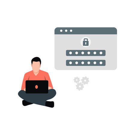 A boy is using a laptop to set a password for an account.のイラスト素材