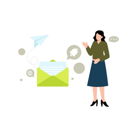 The girl is sending an email.のイラスト素材