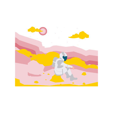 An astronaut is sitting in space.のイラスト素材