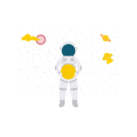 The astronaut is looking at the different planets.のイラスト素材