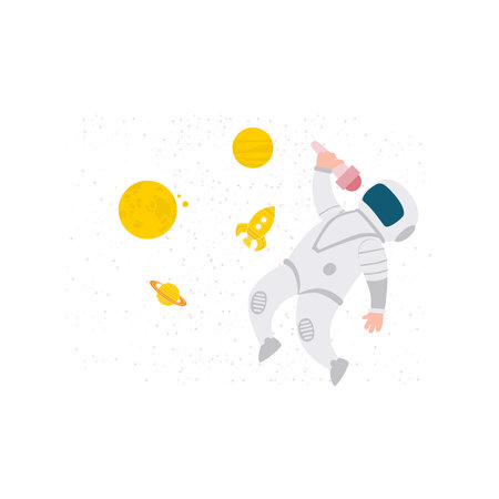 An astronaut holds a microphone.のイラスト素材