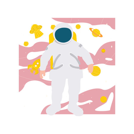 An astronaut is standing in space.のイラスト素材