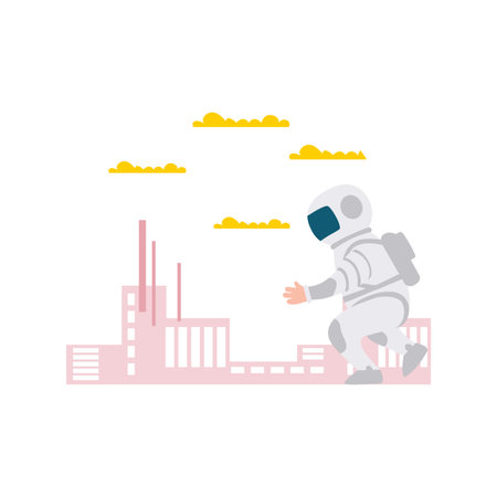 The astronaut observes the colony in space.のイラスト素材