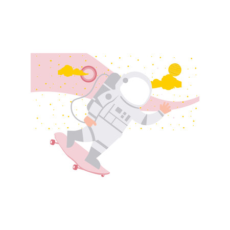 The spaceman is skating in space.のイラスト素材