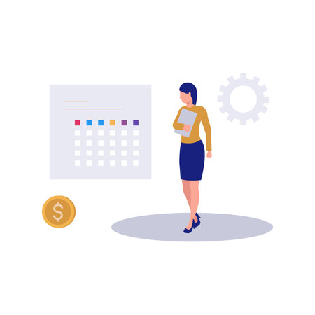 The girl is looking at the finance calendar.のイラスト素材