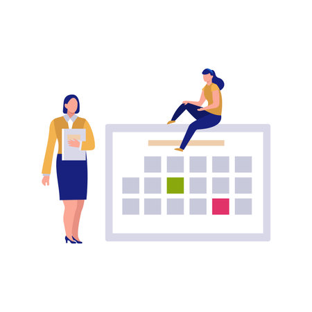 The girls are working on calendar dates.のイラスト素材