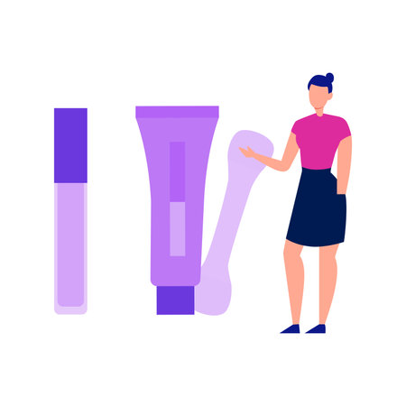 Girl is pointing at lip gloss.のイラスト素材