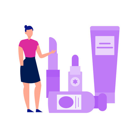 The girl is showing different beauty products.のイラスト素材