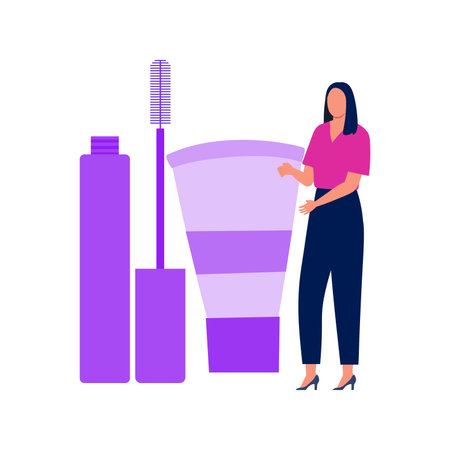 The girl is looking at the mascara brush.のイラスト素材