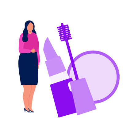 The girl is standing by the makeup mirror.のイラスト素材