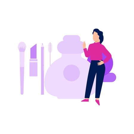 The girl is pointing at the lipstuck.のイラスト素材