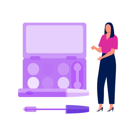 Girl is looking at mascara brush.のイラスト素材