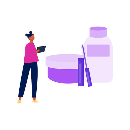 The girl is ordering eye mascara.のイラスト素材