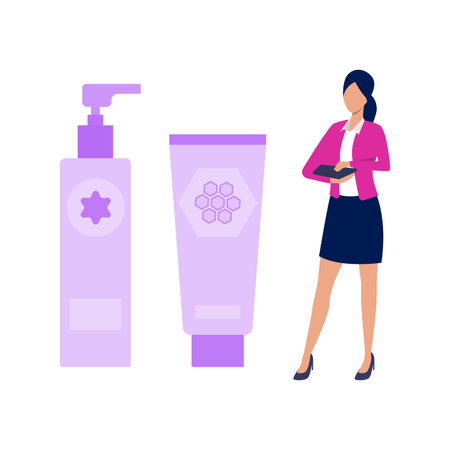The girl is standing by lotion.のイラスト素材