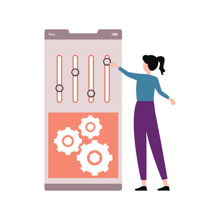 The girl is pointing to the multimedia control.のイラスト素材