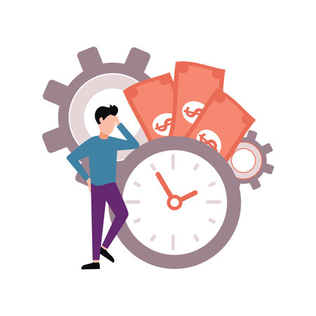 The boy is thinking about cash.のイラスト素材